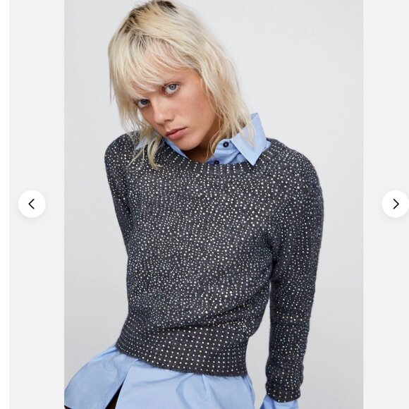 Zara Sweaters - Zara FW18 Grey Beaded Short Sweater Size S crystals rhinestones